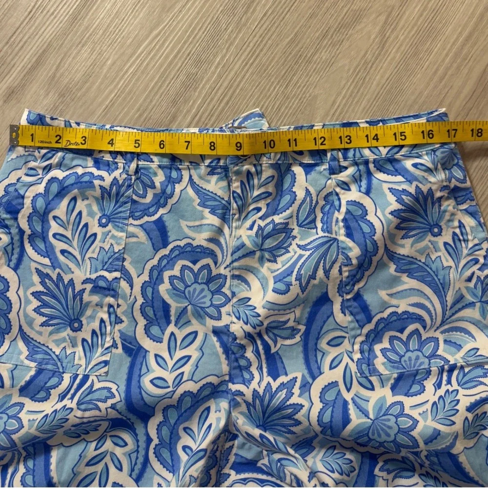 Stella Parker Blue Paisley Floral Straight Leg Pants Womens 12 Cotton Blend